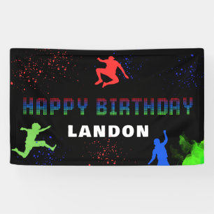 Neon Kids Trampoline Park Happy Birthday Banner