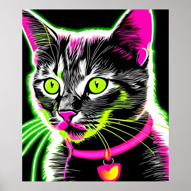 Neon Kitty Feline Art Poster (Front)
