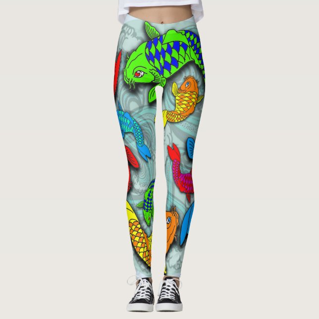 Neon koi fish tattoo style leggings (Front)
