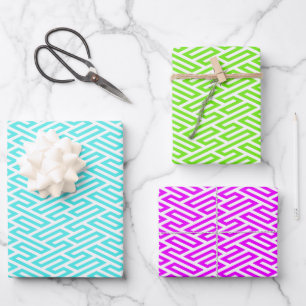 Neon Labyrinth Art Deco Geometric Wrapping Paper Sheets