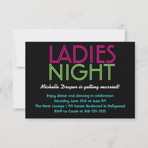 Neon Ladies Night Card Custom Announcements