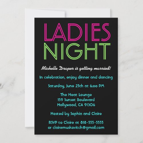Neon Ladies Night Card Announcements