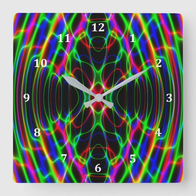 Neon Laser Light Psychedelic Abstract Square Wall Clock (Front)