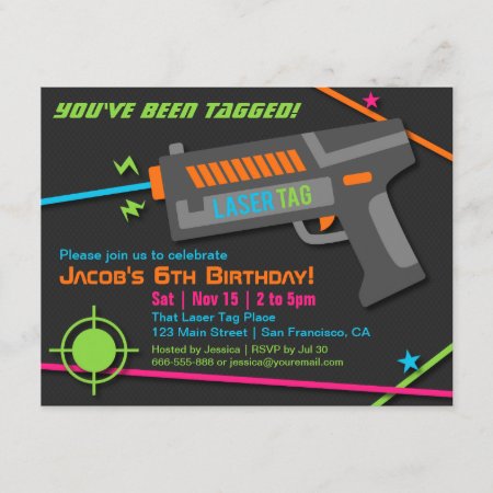 Neon Laser Tag Birthday Party Invitations