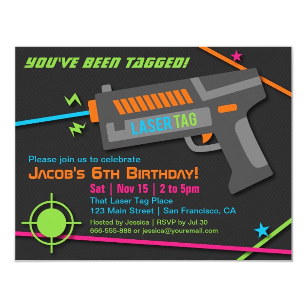 Neon Laser Tag Birthday Party Invitations