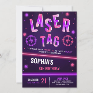 Neon Laser Tag Purple Invitation