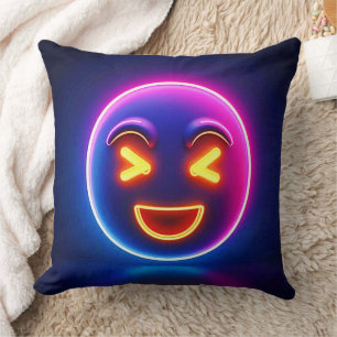 Neon Laughing Emoji Joy Throw Pillow