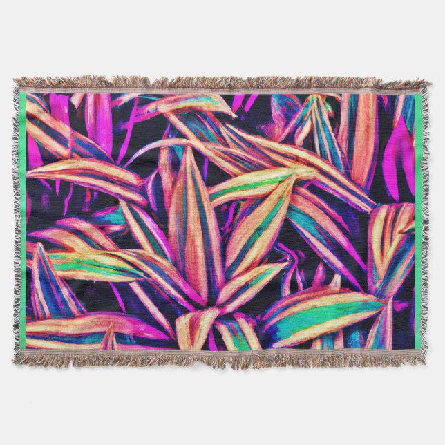 Neon Leaf Patterns Unveiled Throw Blanket (Front)