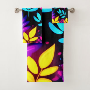 Neon Leaves Abstract Pattern Bath Towel Set