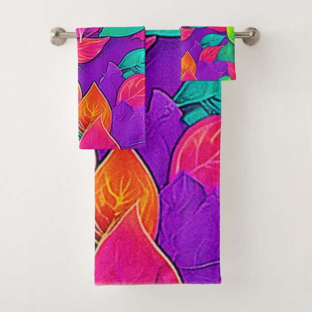 Neon Leaves: Cartoon Flow Bath Towel Set (Insitu)