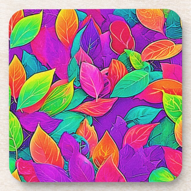 Neon Leaves: Cartoon Flow Beverage Coaster (Front)