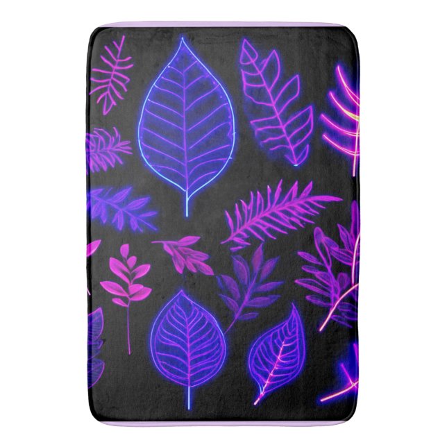 Neon Leaves in Pink and Purple Hues Bath Mat (Front Vertical)