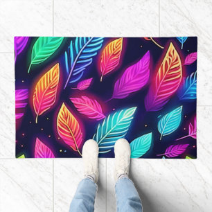 Neon Leaves in Vibrant Glow Art Doormat