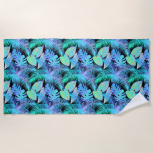Neon leaves tropical beach towel