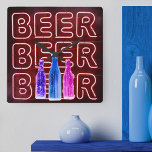 Neon LED Beer Sign Red Square Wall Clock<br><div class="desc">Square wall clock printed with neon look bar sign. The design has colored beer bottles and is lettered with the word BEER in LED strip lighting. It has a color palette of red,  pink,  blue and purple. Please browse our store for alternative colorways.</div>