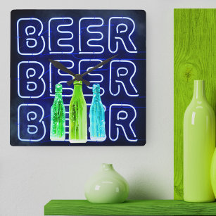 Neon LED Beer Sign Royal Blue Square Wall Clock