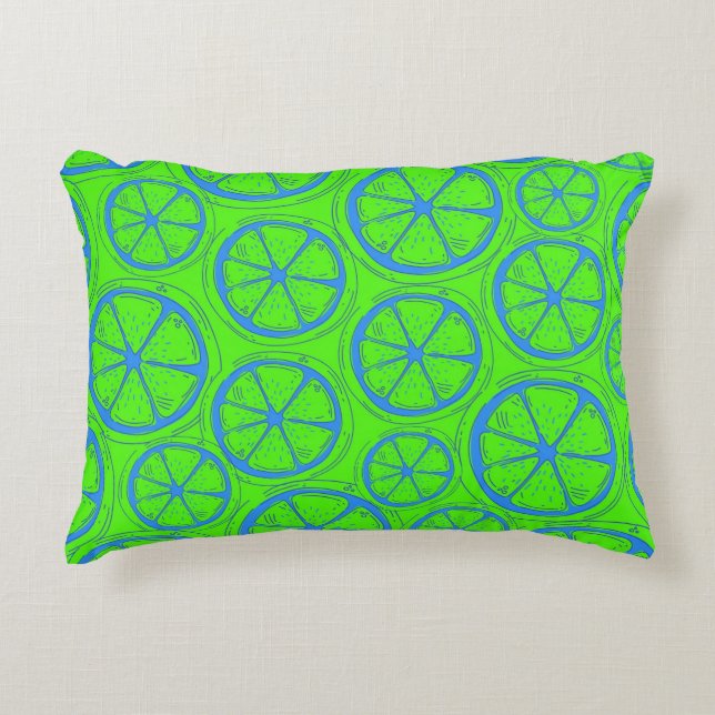 Neon Lemon Slice Boho Chic Accent Pillow (Front)