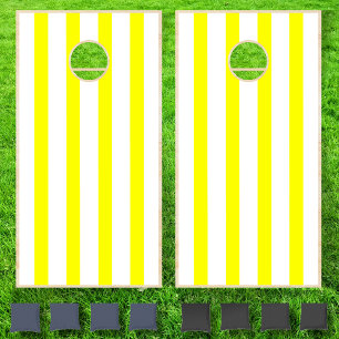 Neon Lemon & White Cool Vintage Striped Cornhole Set