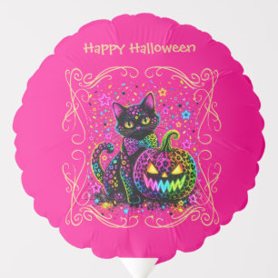 Neon Leopard Halloween Cat & Pumpkin Party Balloon