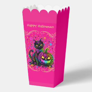 Neon Leopard Halloween Cat & Pumpkin Party Favor Boxes