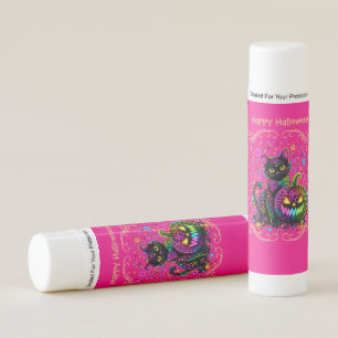 Neon Leopard Halloween Cat & Pumpkin Party Favor Lip Balm