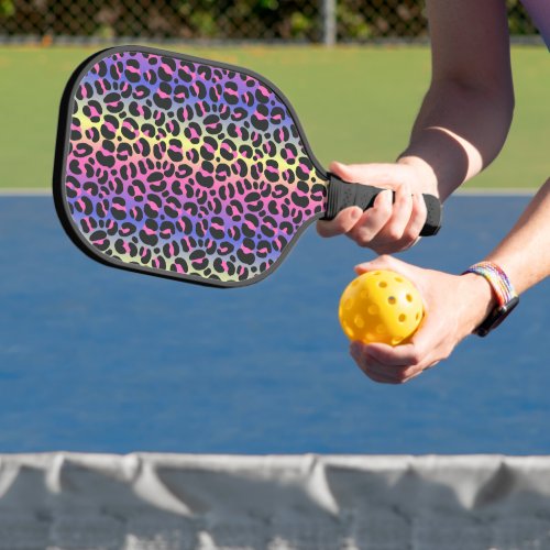 Neon leopard pattern design pickleball paddle