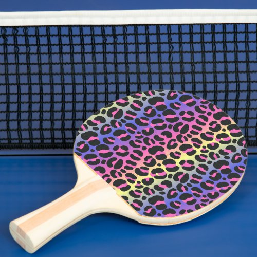 Neon leopard pattern design ping pong paddle