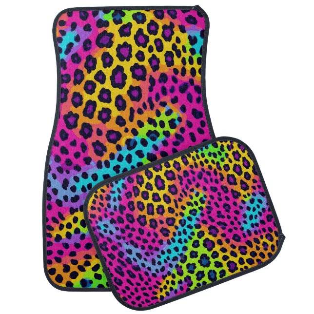 Neon Leopard Print Car Floor Mat (Set)
