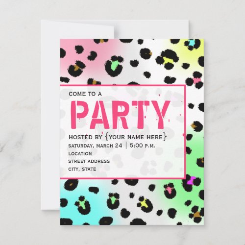 Neon Leopard Print Party Invitation