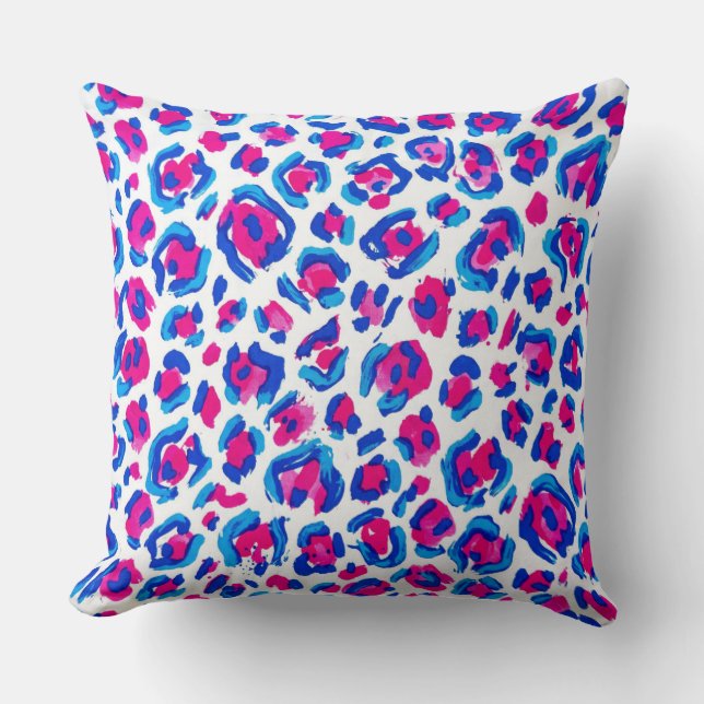 Neon Leopard Print Pattern Throw Pillow (Front)