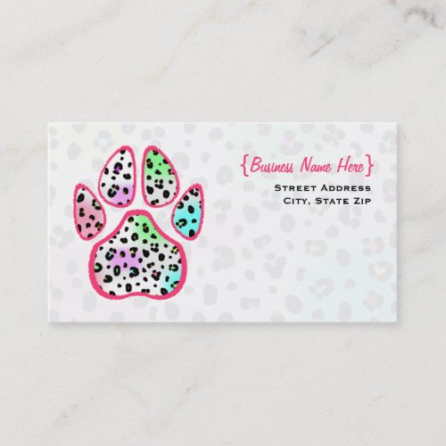 Neon Leopard Print Paw Print Business Card