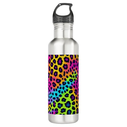 Neon Leopard Print Stainless Steel Water Bottle