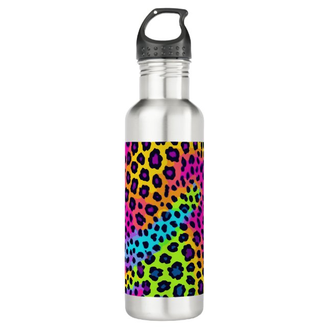 Neon Leopard Print Stainless Steel Water Bottle (Front)