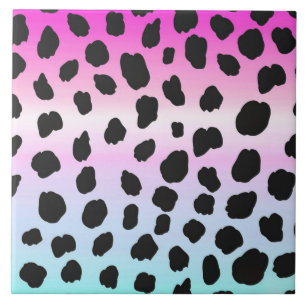 Neon leopard rainbow soft colors Ceramic Tile
