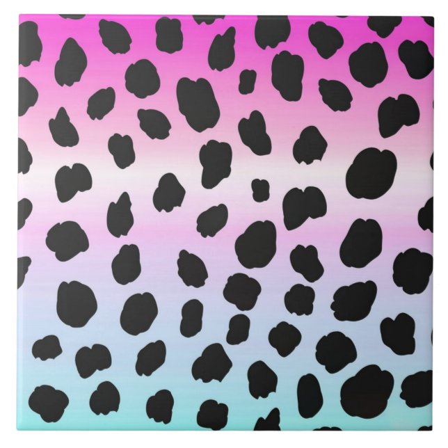 Neon leopard rainbow soft colors Ceramic Tile (Front)