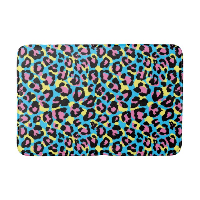 Neon Leopard Spots Pattern Bath Mat (Front)