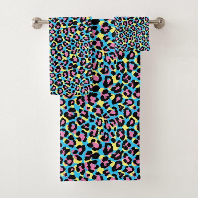 Neon Leopard Spots Pattern Bath Towel Set (Insitu)