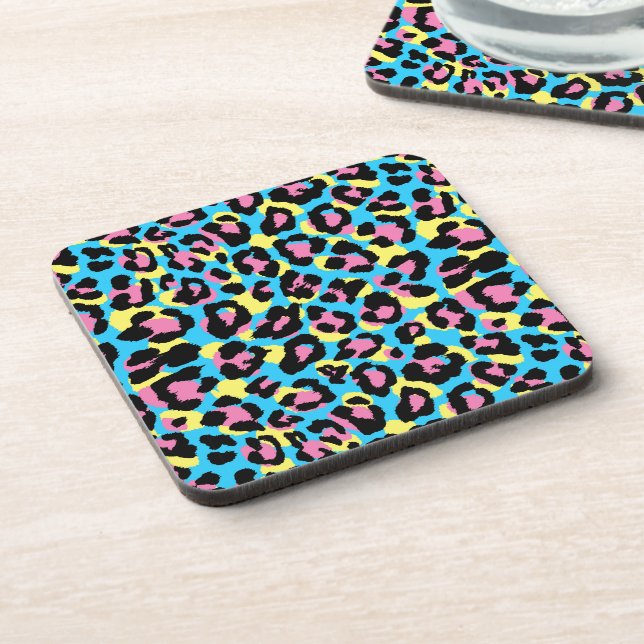 Neon Leopard Spots Pattern Beverage Coaster (Left Side)