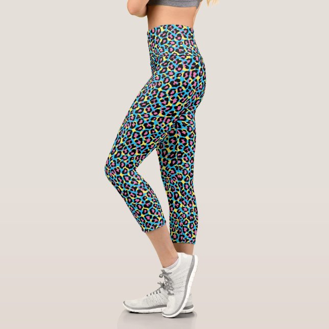 Neon Leopard Spots Pattern Capri Leggings (Left)