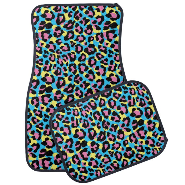 Neon Leopard Spots Pattern Car Floor Mat (Set)