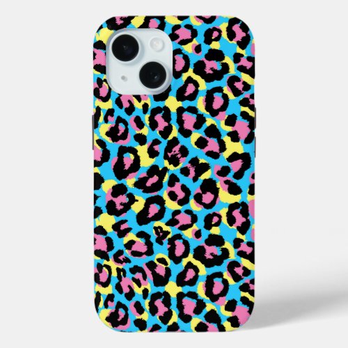 Neon Leopard Spots Pattern iPhone 15 Case