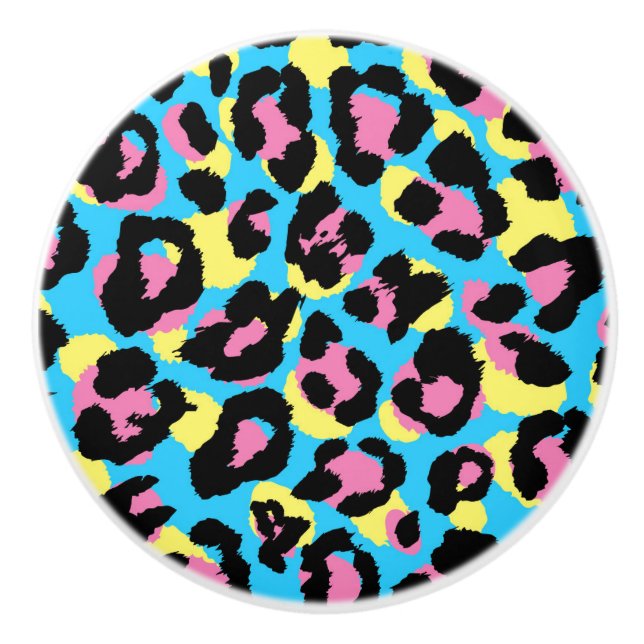 Neon Leopard Spots Pattern Ceramic Knob (Front)