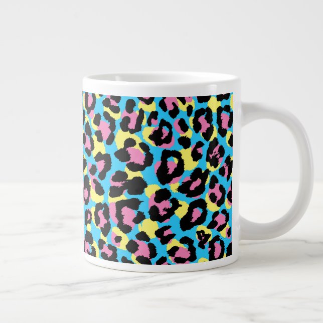 Neon Leopard Spots Pattern Giant Coffee Mug (Right)