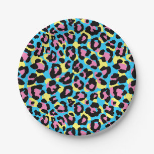 Neon Leopard Spots Pattern Paper Plates