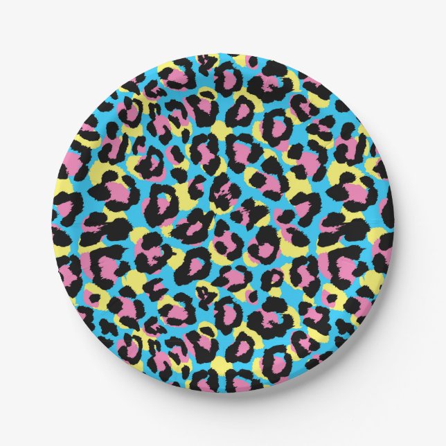 Neon Leopard Spots Pattern Paper Plates (Front)