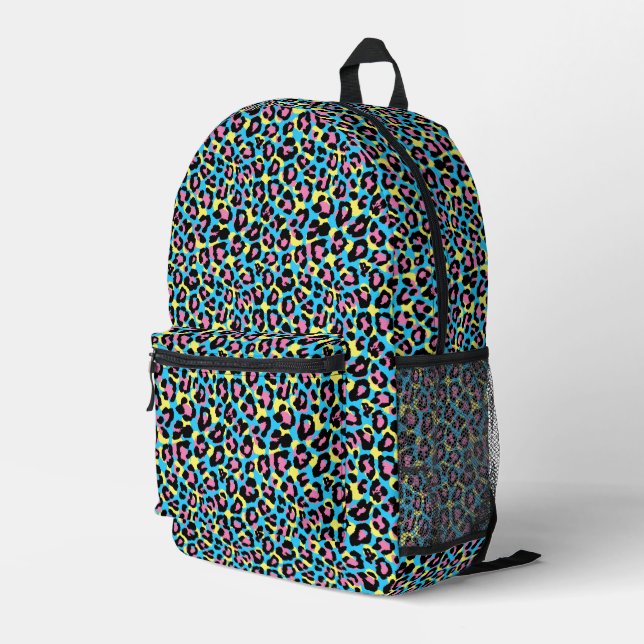 Neon Leopard Spots Pattern Printed Backpack (Back Corner Right)