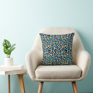 Neon Leopard Spots Pattern Throw Pillow