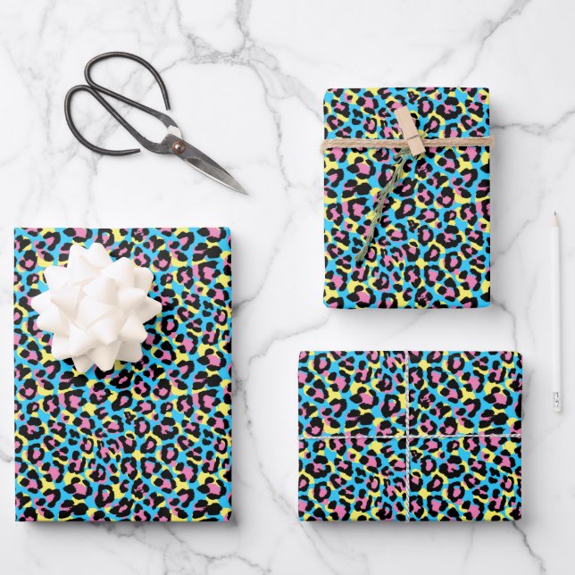 Neon Leopard Spots Pattern Wrapping Paper Sheets (Front)