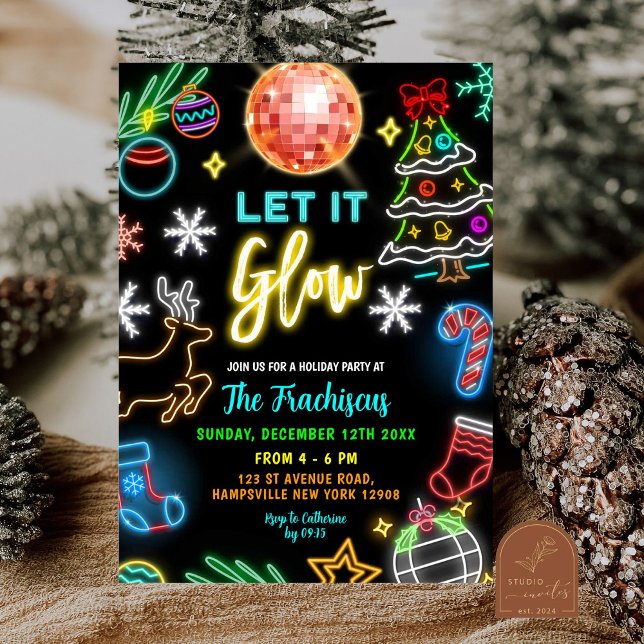 Neon Let It Glow Christmas Holiday Party Invitation (Creator Uploaded)