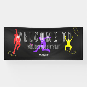 Neon Let's Jump Kids 9th Birthday Party Welcome Banner